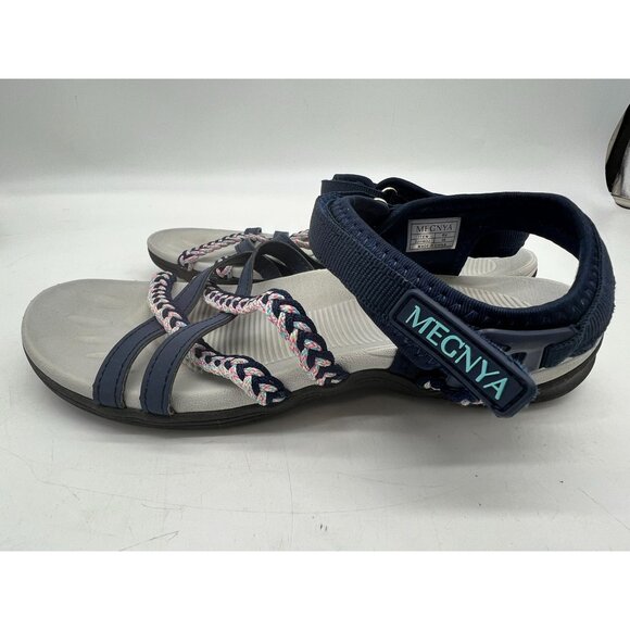 MEGNYA Strappy Sandals Womens 39/8.5 Navy Casual Walking Braided Comfort - Picture 7 of 15